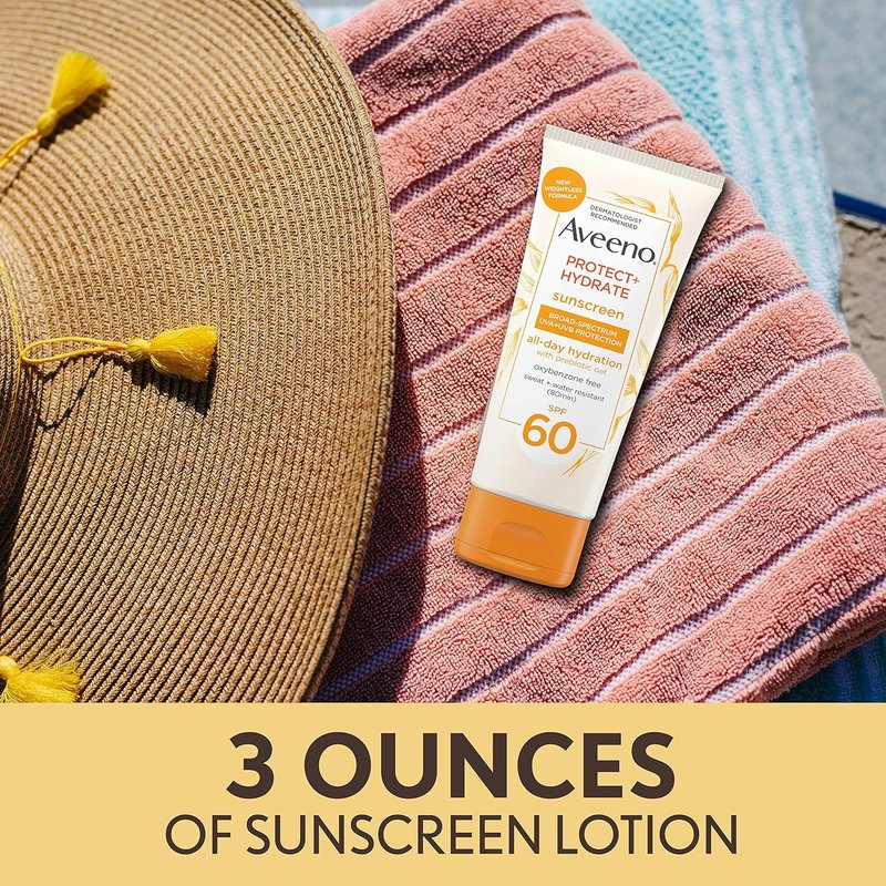 Aveeno Protect + Hydrate Sunscreen Lotion - Broad Spectrum SPF 60, Weightless & Refreshing, 3.0 fl. oz