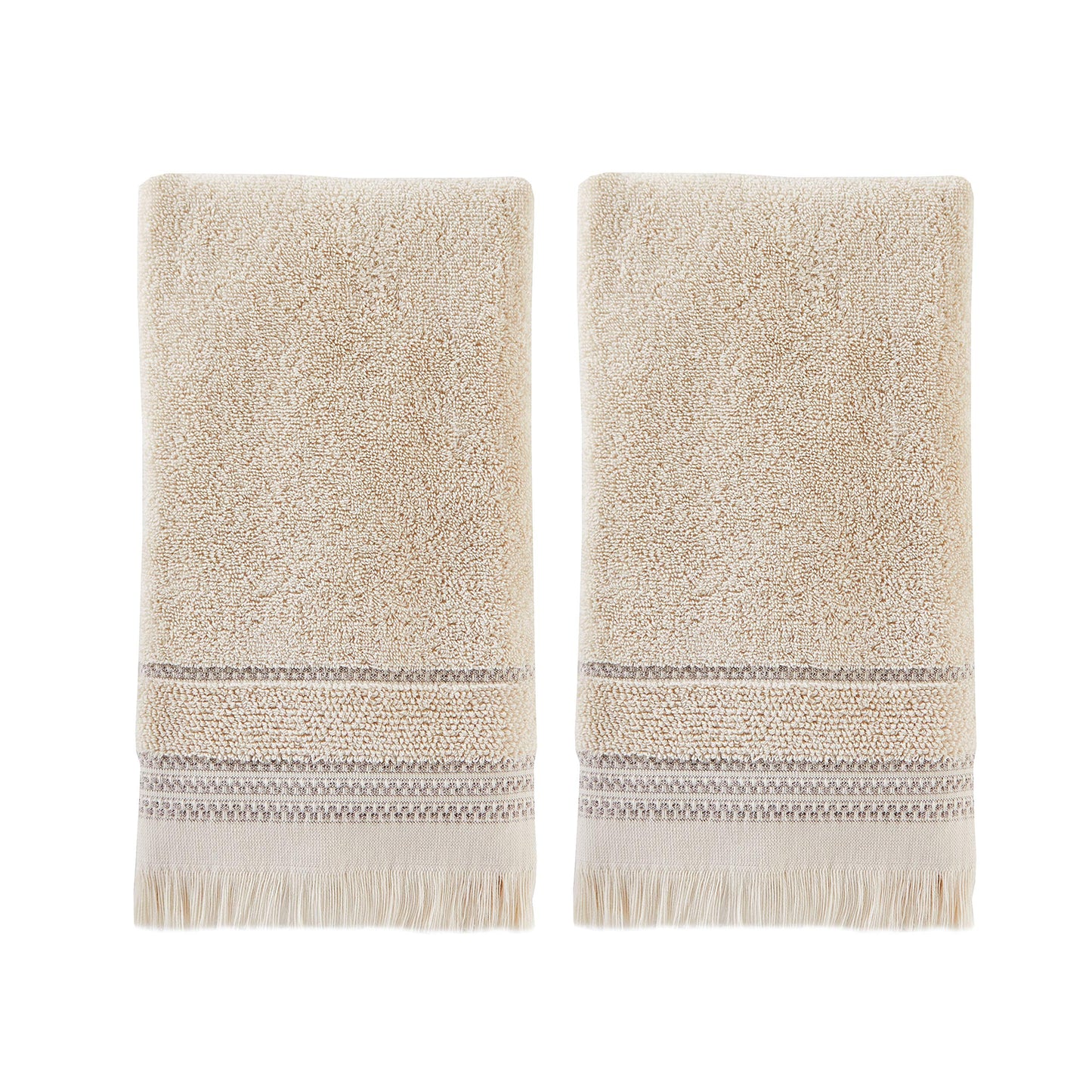 SKL Home Jude Fringe 100% Turkish Cotton Towel, Hand Towe Set, Taupe 2 Count