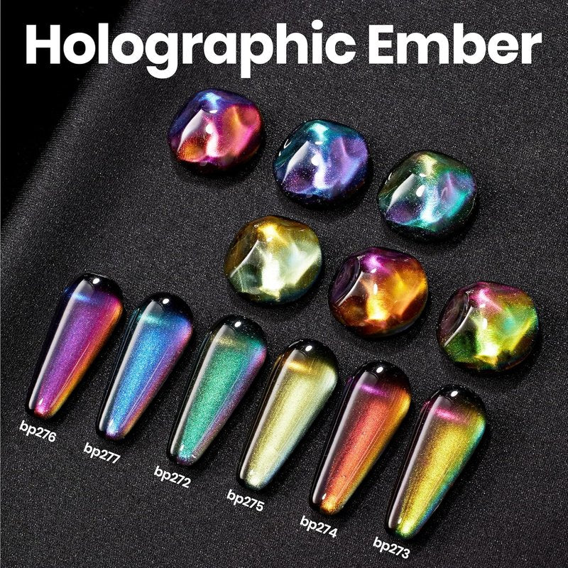 Beetles Chrome Nail Polish Set - Chameleon Holographic 6 Colors | Quick-Dry Metallic for DIY Nail Art