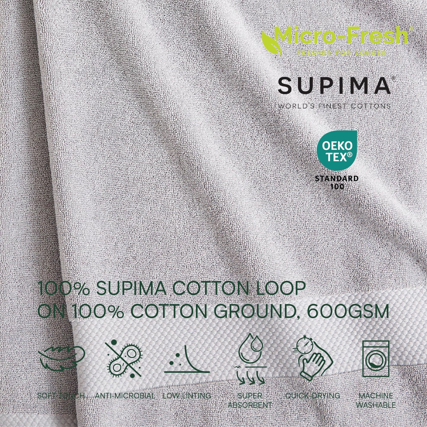 Lacoste Heritage 100% Supima Cotton Wash Cloth, Microchip, 13" x 13" – Highly Absorbent & Quick Drying, Premium Super Soft Bath Towel, Bathroom Essential, Gift for All Occasions, Machine Washable