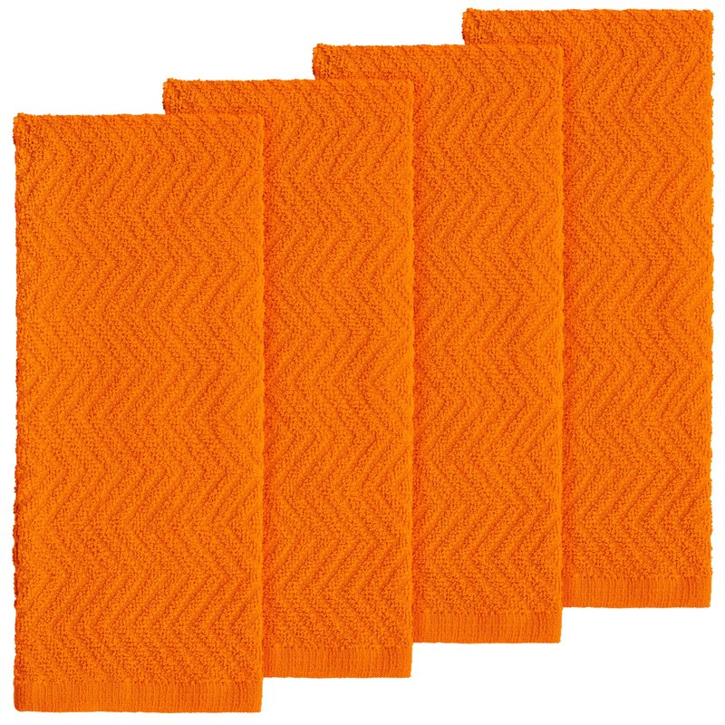 DecorRack 4 Pack Kitchen Towels, 100% Cotton Dish Towels, 15 x 25 Inch Absorbent Kitchen Towels for Drying Dishes, Hand Towels, Kitchen Cleaning Cloths, Orange (Set of 4)