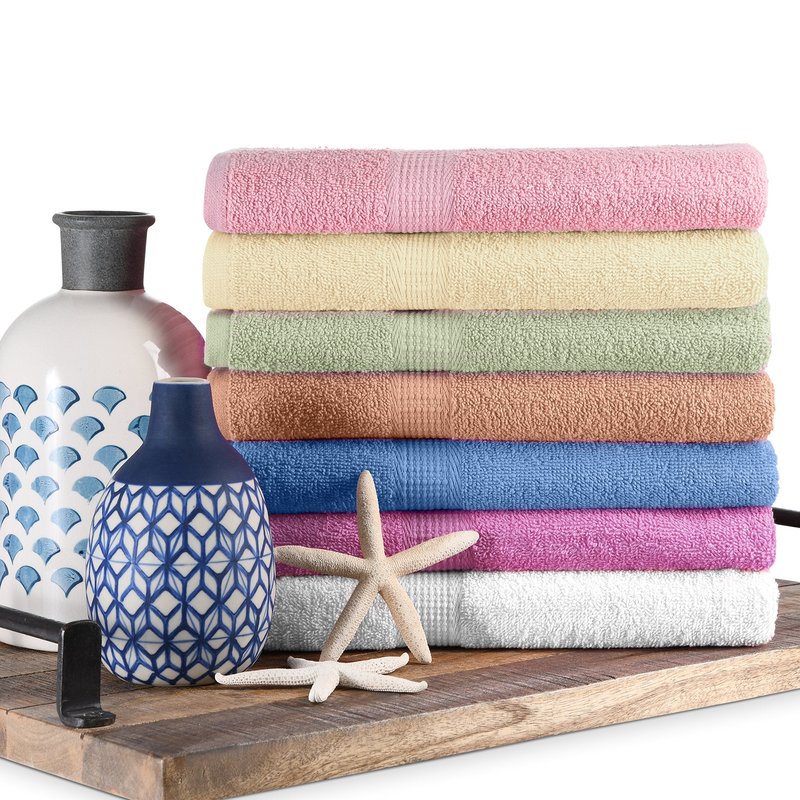 CrystalTowels 7-Pack: 27" x 52" 100% Cotton Extra-Absorbent Bath Towels (Brights)