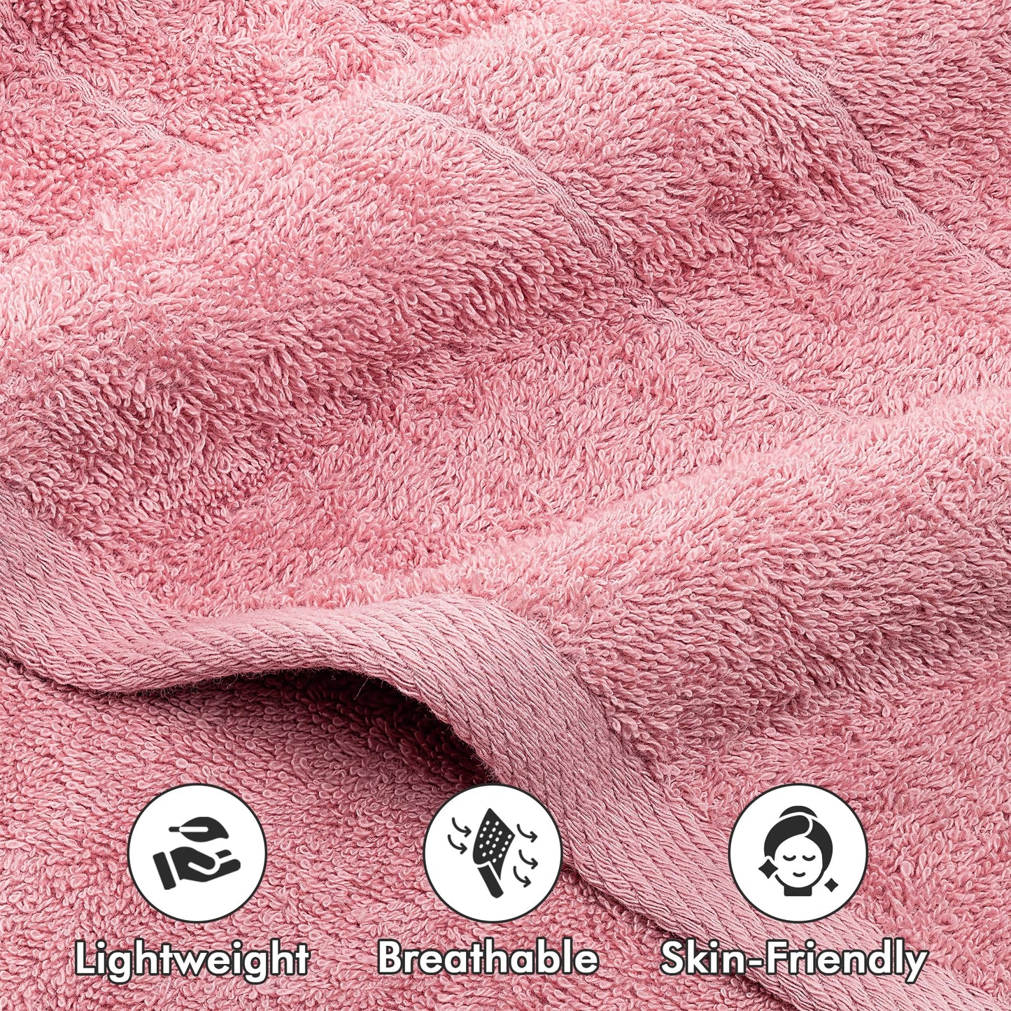 Novo Home Bath Towels Set of 4 – 100% Ring Spun Cotton Baby Pink Extra Large Towels for Bathroom, Spa Use (55x28 in) – 550 GSM Super Soft and Quick Dry Large Bath Sheets for Adults