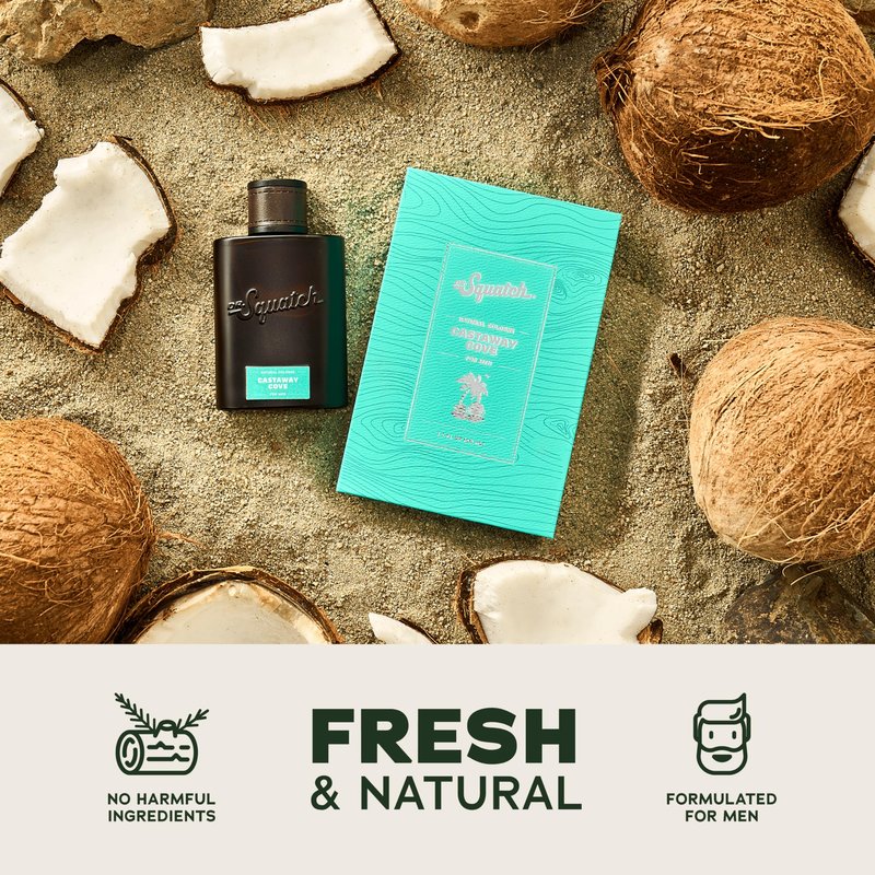Dr. Squatch Natural Cologne for Men - Bergamot, Lavender, and Vanilla Fragrance Inspired by Coconut Castaway - Sustainably-Sourced Ingredients - Castaway Cove Cologne (1.7 fl oz)