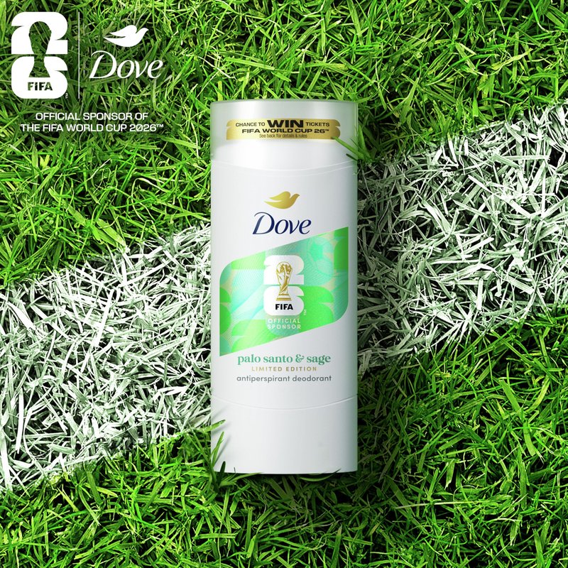 Dove Palo Santo & Sage Antiperspirant Stick – 72H Sweat & Odor Protection, Pro‑Ceramide Technology, Alcohol‑Free, FIFA Limited Edition Design, 2.6 oz